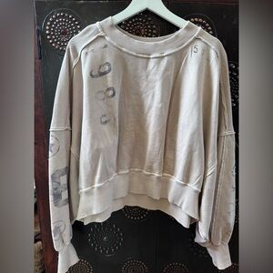 Free People Cream Graphic Sweatshirt